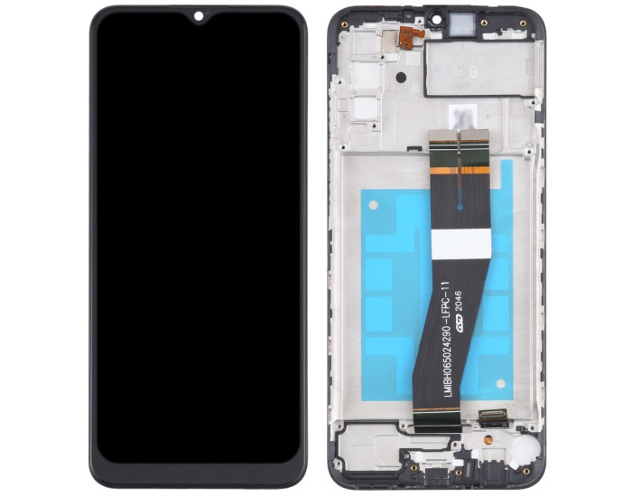 Дисплей с сенсорным экраном (модуль) Samsung A025 A02S / M025 M02S, черный с рамкой, черный шлейф, оригинал 160.5mm x 72mm