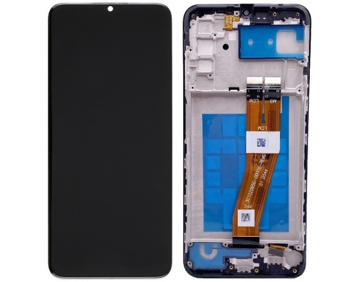 Дисплей с сенсорным экраном (модуль) Samsung A025 A02S, черный с рамкой, желтый шлейф, оригинал, 160.5mm x 72mm