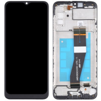 Дисплей з сенсорним екраном (модуль) Samsung A037 A03s, чорний з рамкою, чорний шлейф, оригінал, 160.5мм x 72mm