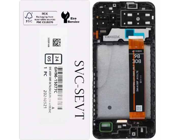 Дисплей с сенсорным экраном (модуль) Samsung A135 /A137 /A236 /M135 /M236 /M336, REV5.5, черный с рамкой, оригинал, сервисная упаковка