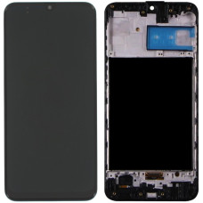 Дисплей с сенсорным экраном (модуль) Samsung M215 Galaxy M21, черный с рамкой, оригинал