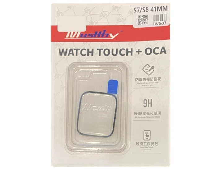 Скло фронтальне c OCA-пленкой Apple Watch 7 41mm/ 8 41mm, чорне, оригіналб Musttby