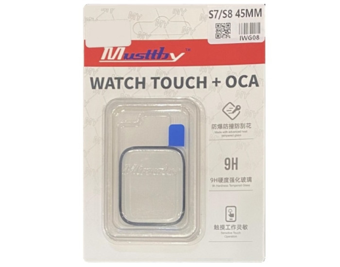 Стекло фронтальное c OCA-пленкой Apple Watch 7 /8 45mm, черное, Musttby
