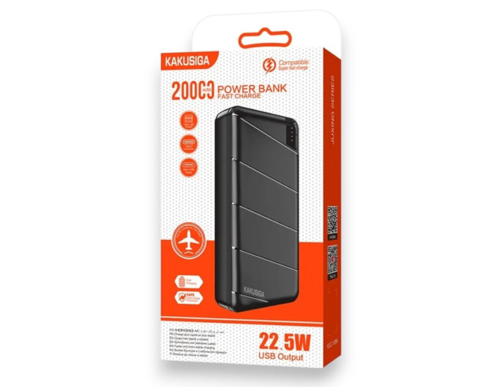 Портативна батарея (Power Bank) Kakusiga KSC-1086 Fast Charge (2USB/22.5W) 20000 mAh, чорний