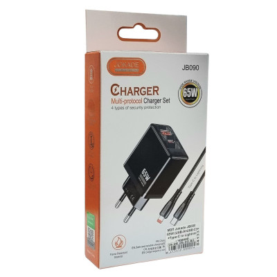 Мережеве зарядний пристрій Jokade JB090 CHAOAN 65W (USB-A+USB-C) з кабелем (Type-C-Lightning) чорний