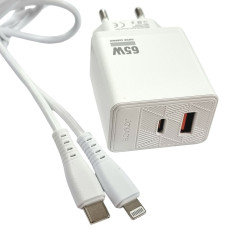 Сетевое зарядное устройство Jokade JB090 CHAOAN 65W (USB-A+USB-C) с кабелом (Type-C-Lightning) белый