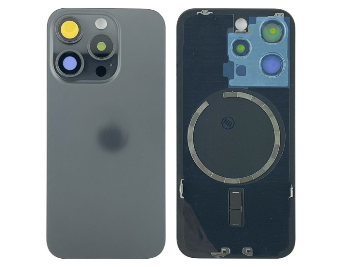 Задняя панель корпуса iPhone 15 Pro Black Titanium, со стеклом камеры, MagSafe, оригинал