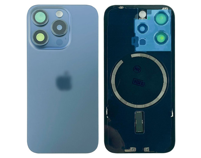 Задняя панель корпуса iPhone 15 Pro Blue Titanium, со стеклом камеры, MagSafe, оригинал