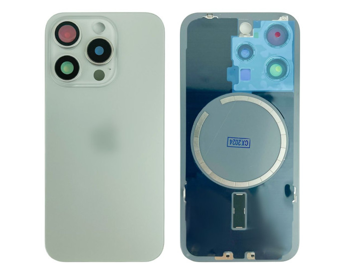 Задняя панель корпуса iPhone 15 Pro Natural Titanium, со стеклом камеры, MagSafe, оригинал