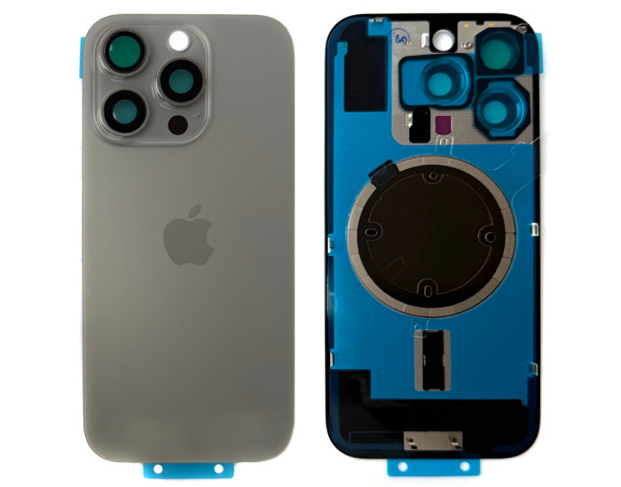 Задняя панель корпуса iPhone 16 Pro Natural Titanium, со стеклом камеры, MagSafe, оригинал