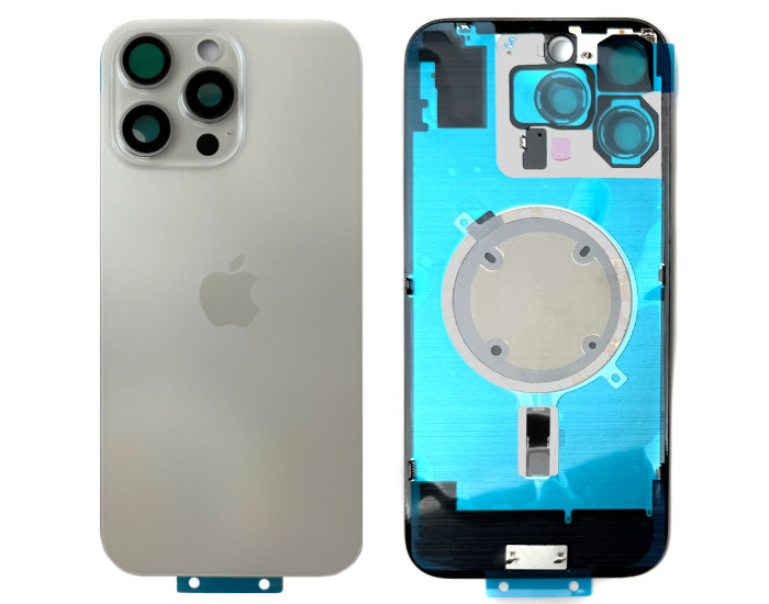 Задняя панель корпуса iPhone 16 Pro Max White Titanium, со стеклом камеры, MagSafe, оригинал