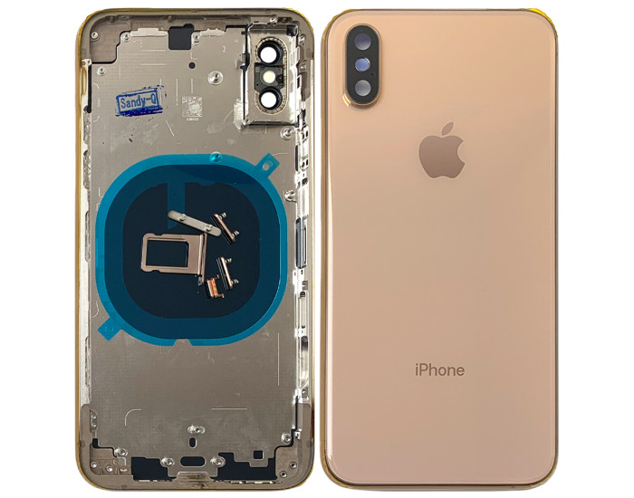 Корпус для iPhone XS с держателем SIM карты, с боковыми кнопками, золотой