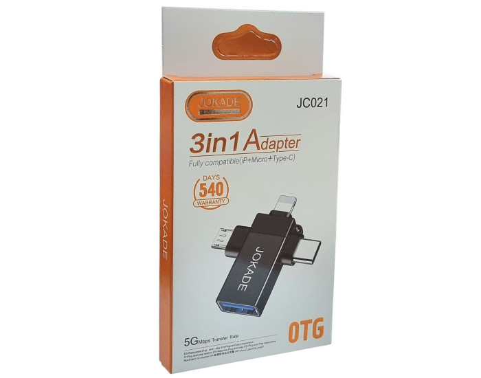 Переходник OTG USB Jokade JC021 DUOYUAN 3в1 (Micro/Lightning/Type-C/USB3.0) черный