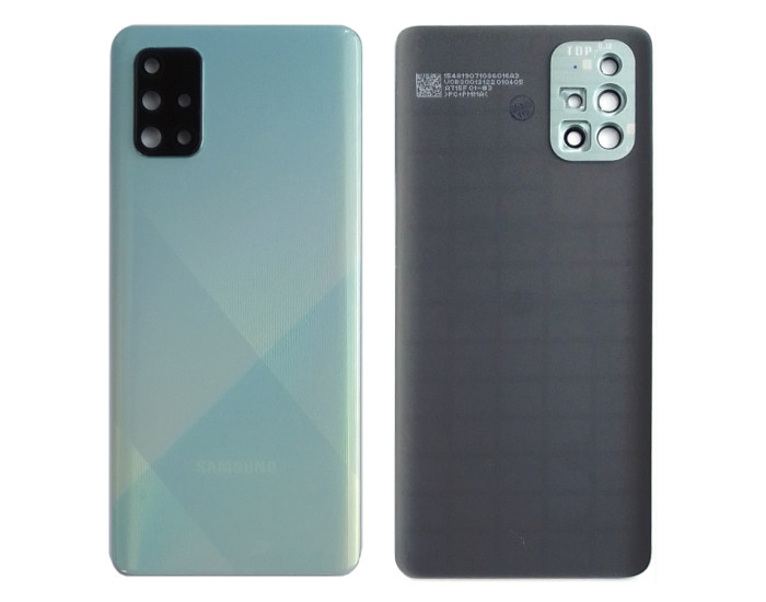 Задняя панель корпуса для Samsung A715F Galaxy A71 - 2020, голубая со стеклом камеры