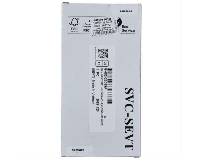 Дисплей с сенсорным экраном (модуль) Samsung A025 A02S, черный оригинал, 161mm x 72mm, сервисная упаковка GH82-23089A