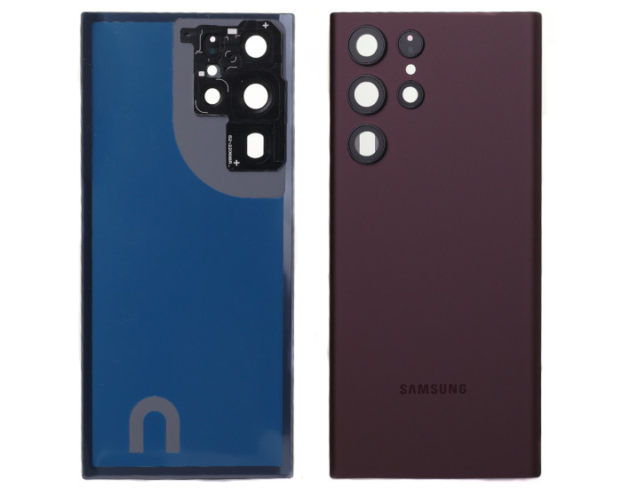Задняя панель корпуса для Samsung S908B Galaxy S22 Ultra 5G, со стеклом камеры, Burgundy Red