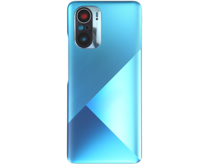 Задняя крышка для Xiaomi Poco F3 /Redmi K40, синяя со стеклом камеры, лого Poco, оригинал