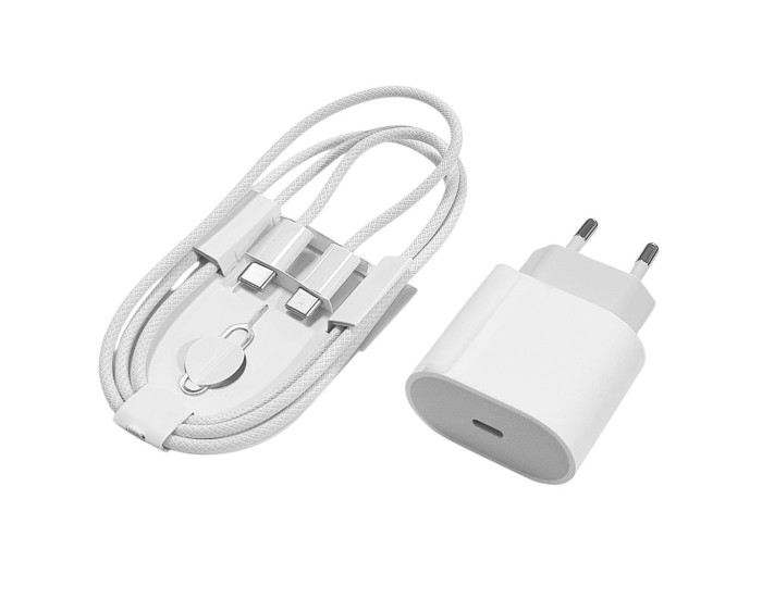 Мережеве зарядний пристрій (1:1 original) Type-C 35W iPhone 16/16 Pro/16 Pro Max +Type-C to Type-C cable (коробка) (Білий  White)