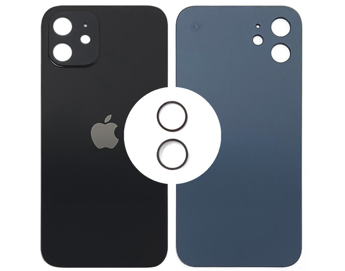 Задня панель корпуси для iPhone 12, чорна (Small Hole) з кільцями