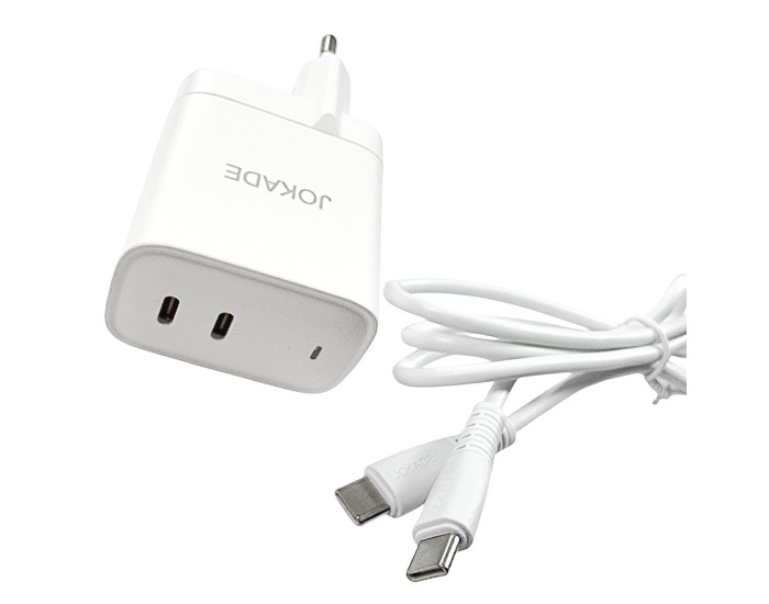 Сетевое зарядное устройство Jokade JB084 WANGYUAN 30W (2USB-C) с кабелем (Type-C-Type-C) белый