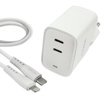 Сетевое зарядное устройство Jokade JB084 WANGYUAN 30W (2USB-C) с кабелем (Type-C-Lightning) белый
