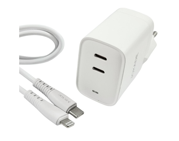 Сетевое зарядное устройство Jokade JB084 WANGYUAN 30W (2USB-C) с кабелем (Type-C-Lightning) белый