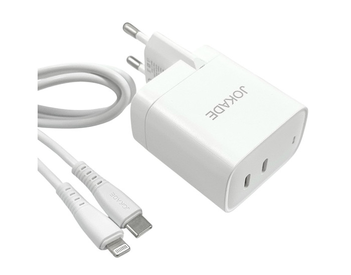 Сетевое зарядное устройство Jokade JB084 WANGYUAN 30W (2USB-C) с кабелем (Type-C-Lightning) белый