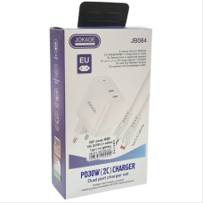 Мережеве зарядний пристрій Jokade JB084 WANGYUAN 30W (2USB-C) з кабелем (Type-C-Lightning) Білий