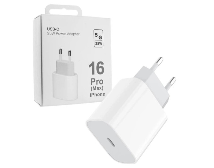 Мережеве зарядний пристрій (1:1 original) Type-C 35W iPhone 16/16 Pro/16 Pro Max (коробка) (Білий  White)