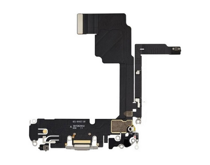 Шлейф для iPhone 15 Pro коннектора зарядки, с микрофонами, белый White Titanium, оригинал снятый