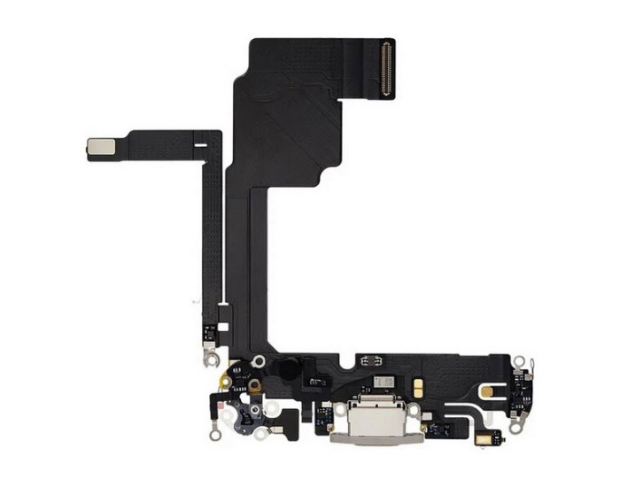Шлейф для iPhone 15 Pro коннектора зарядки, с микрофонами, белый White Titanium, оригинал снятый