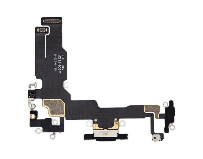 Шлейф для iPhone 15, коннектора зарядки с микрофонами,черный, оригинал снятый
