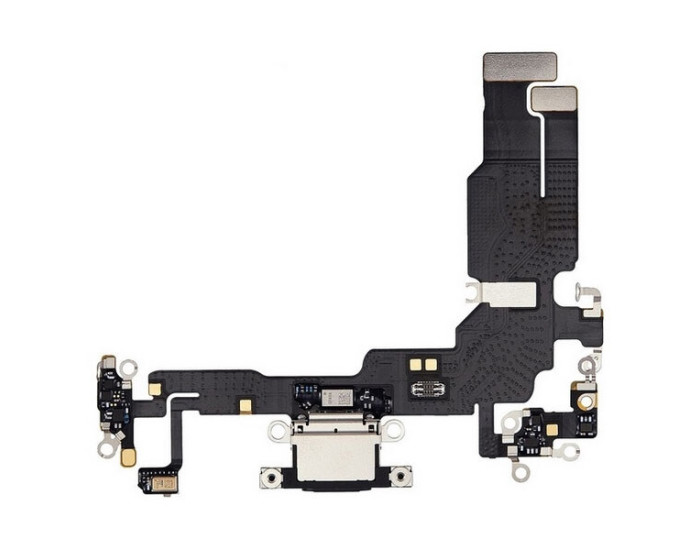 Шлейф для iPhone 15, коннектора зарядки с микрофонами,черный, оригинал снятый