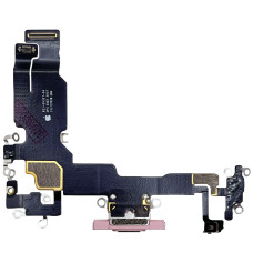 Шлейф для iPhone 15, коннектора зарядки с микрофонами, розовый, оригинал снятый