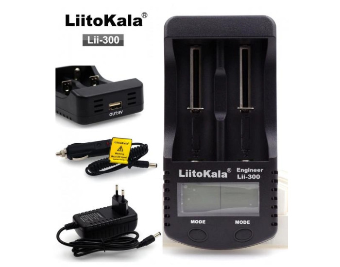 Мережеве зарядний пристрій LiitoKala Lii-300 (на 2 акб) + авто адаптер