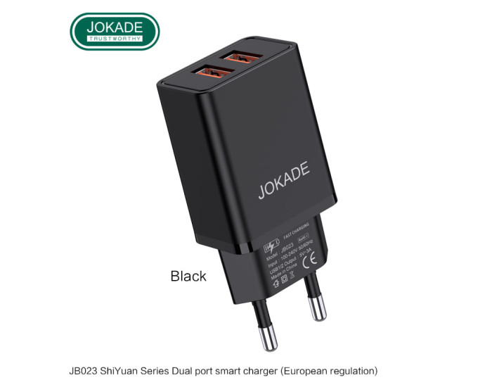 Мережеве зарядний пристрій Jokade JB023 Shiyuan (3A/2USB-A) чорний