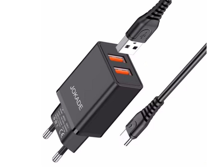 Сетевое зарядное устройство Jokade JB024 Liangzi (3A/2USB-A) с кабелем Type-C Черный