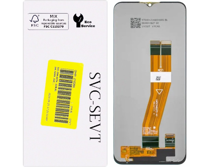 Дисплей с сенсорным экраном (модуль) Samsung A035 A03, черный, оригинал, сервисная упаковка 160.5mm x 72mm (GH82-2022A)