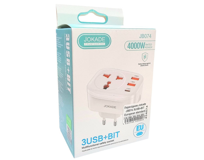 Сетевой переходник Jokade JB074 YUETONG 3USB+BIT (European standard) белый