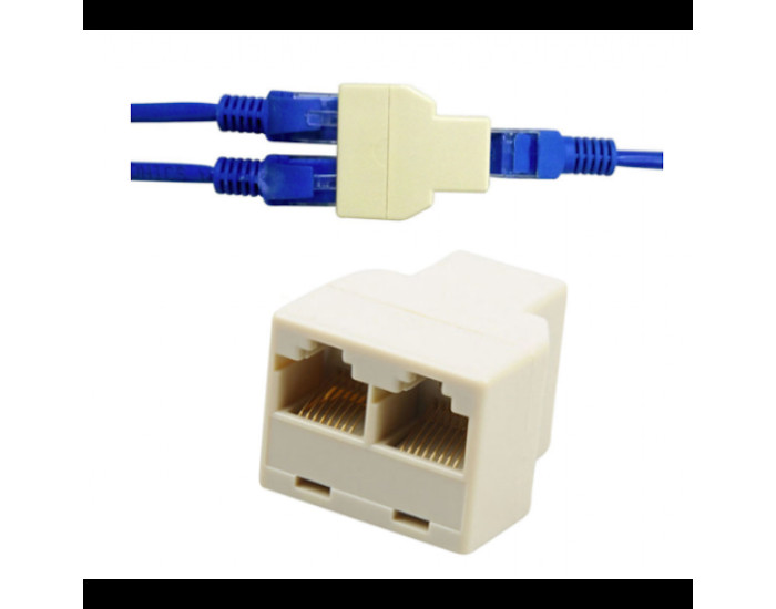 Перехідник-розгалужувач кручений пари UTP Rj-45 F to 2*RJ-45 F (1 Rj45 to 2 Rj45) Білий