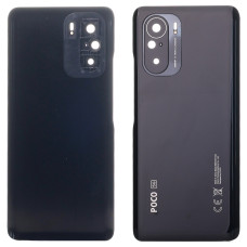 Задня кришка для Xiaomi Poco F3 /Redmi K40, чорна з склом камери, з лого Poco