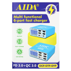 Зарядний пристрій Aida AD30 (5 USB/1 Type-C, Fast Charge 3.0, 40W)