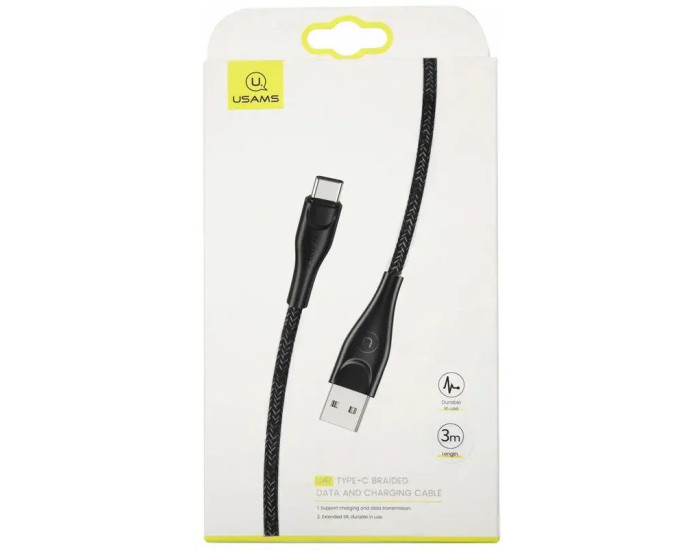 Кабель USB Usams U41 Braided Data and Charging Cable USB to Type-C (3m) Black (US-SJ398)