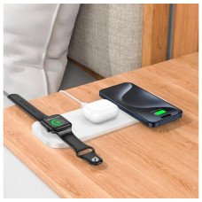 Беспроводная зарядка HOCO CQ5 Step 3-in-1 wireless fast charger (iWatch) White