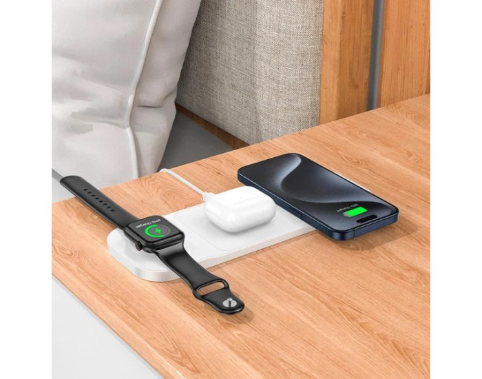 Бездротова зарядка HOCO CQ5 Step 3-in-1 wireless fast charger (iWatch) White
