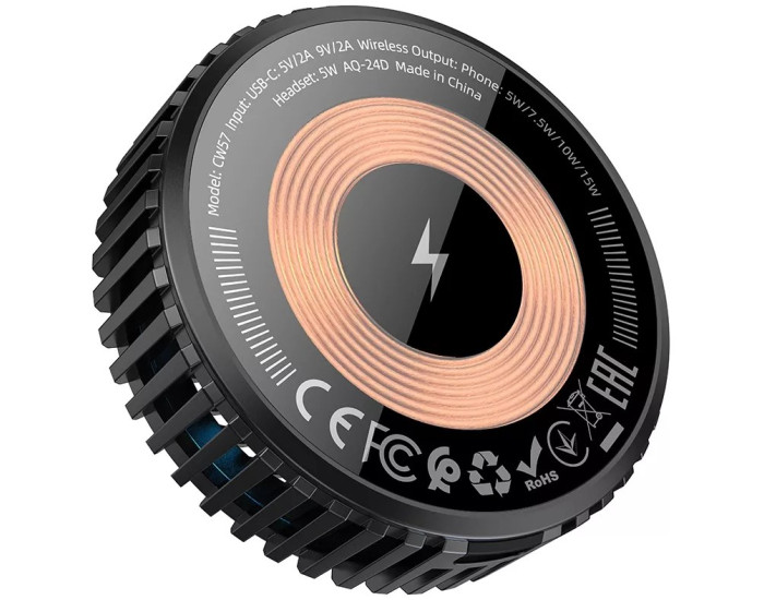 Бездротова зарядка HOCO CW57 Air-cooled 15W magnetic wireless fast charger Black