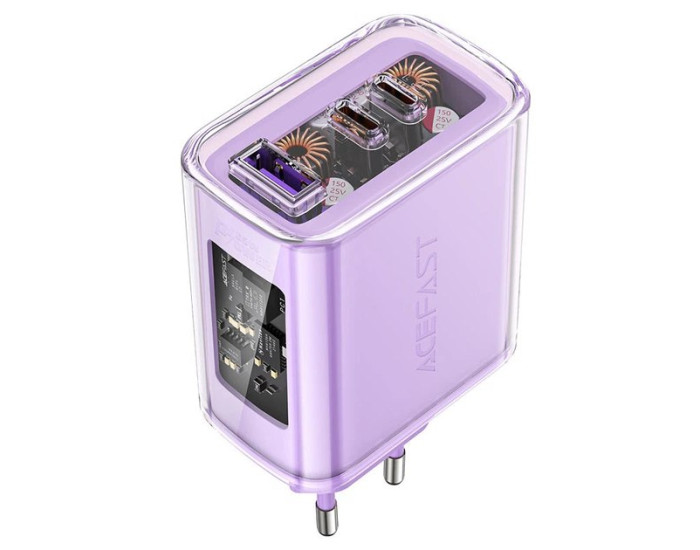 Мережеве зарядний пристрій Acefast A45 Exploration series PD65W GaN (1USB-A/2C) Purple alfalfa