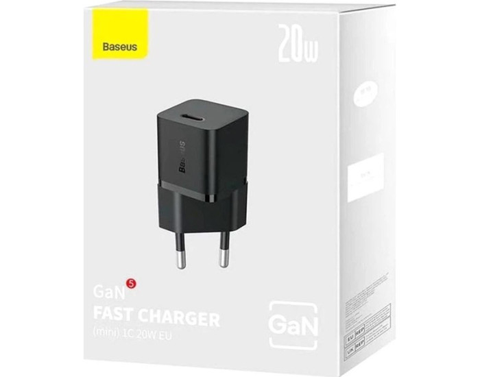 Мережеве зарядний пристрій Baseus GaN5 Fast Charger (mini) 1C 20W (CCGN050101) Black