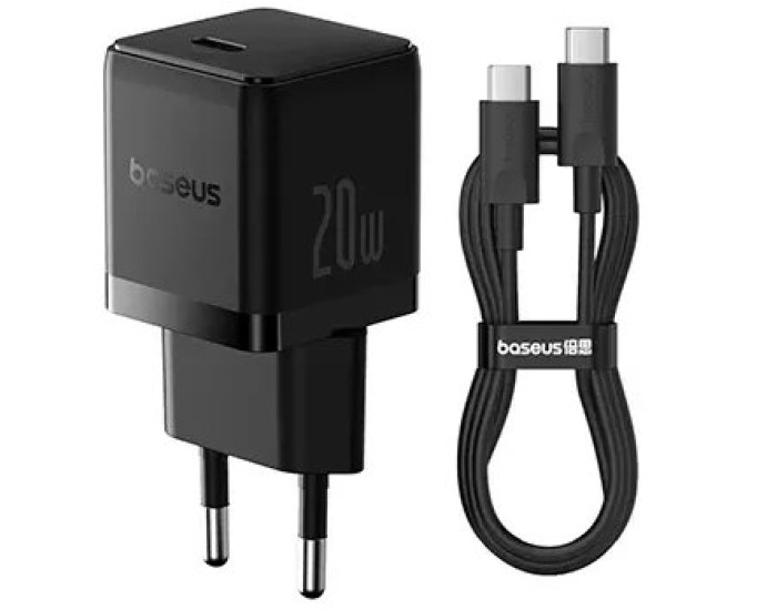 Мережеве зарядний пристрій Baseus Palm Type-C 20W + Cable Type-C to Type-C (P10111602113-00) Black
