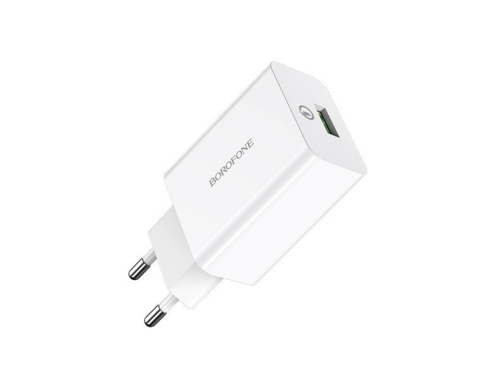 Мережеве зарядний пристрій Borofone BA21A Long QC3.0 (1USB/3A/18W) Білий